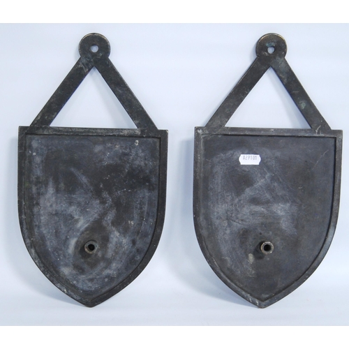 302 - Pair of ship's bulkhead bronzed plaques with triangular strap mount above pennant-shaped plaque, bea... 