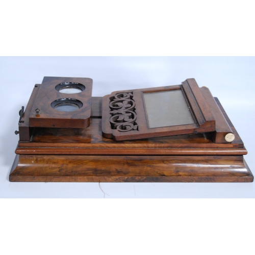 274 - Victorian walnut table viewer and a collection of viewing cards.