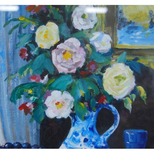 329 - George Cullen (Contemporary)Still life of flowers and fruitSigned and dated 3-98, acrylic on canvas,... 