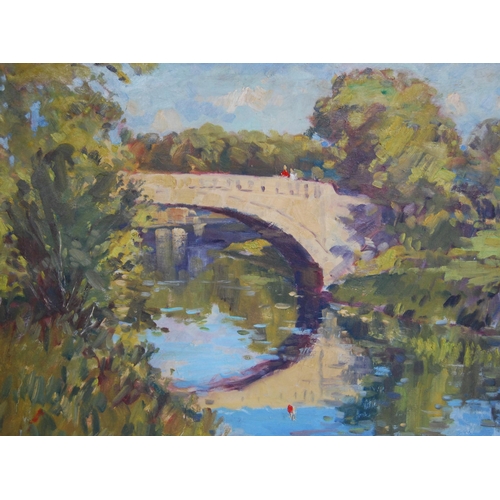 331 - JD Henderson (Scottish)Bridge over the River CartSigned, oil on board, 44cm x 59cm.... 