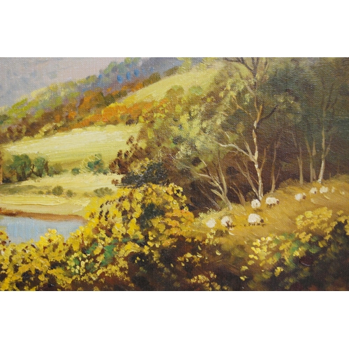 332 - W McGregor (Scottish)Scottish loch sceneSigned, oil on canvas, 48cm x 58.5cm.Label verso for John Ma... 