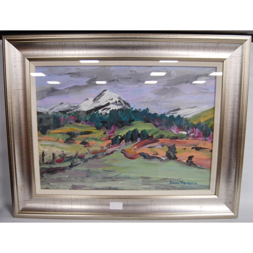 340 - Jean Thomson (Scottish)Ben Lomond in WinterSigned, acrylic on board, 36.5cm x 52cm.Label verso with ... 