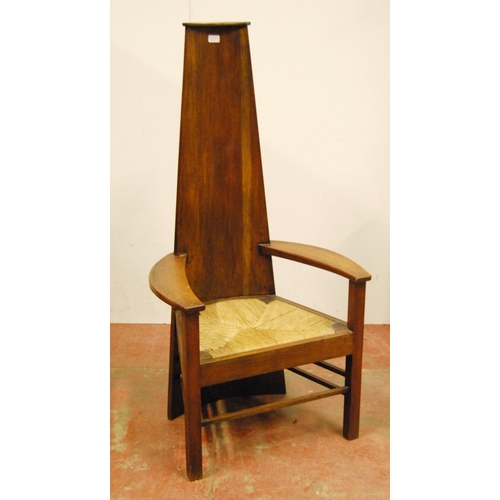 427 - Arts & Crafts-style oak hall chair after a design by Charles Rennie Mackintosh, with high tapere... 