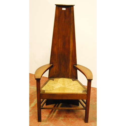 427 - Arts & Crafts-style oak hall chair after a design by Charles Rennie Mackintosh, with high tapere... 