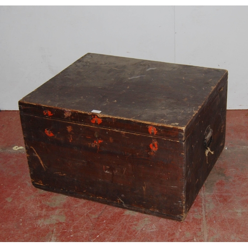 428 - Victorian pitch pine silver chest, the hinged top enclosing a later felt-lined interior, metal carry... 