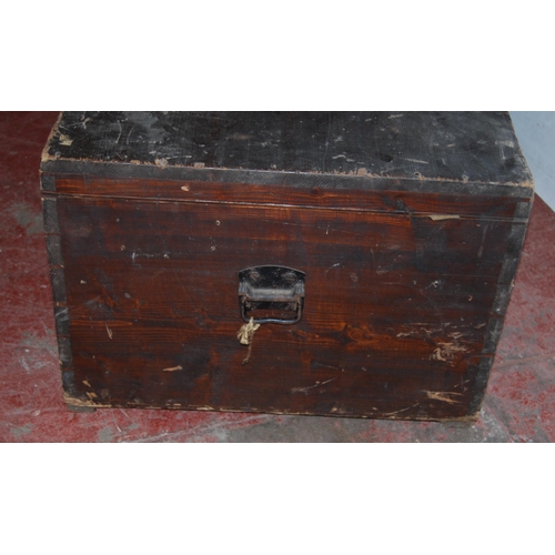 428 - Victorian pitch pine silver chest, the hinged top enclosing a later felt-lined interior, metal carry... 