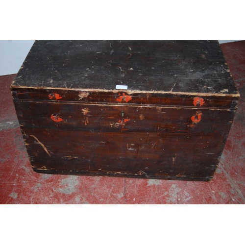 428 - Victorian pitch pine silver chest, the hinged top enclosing a later felt-lined interior, metal carry... 