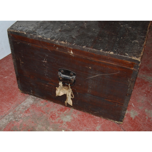 428 - Victorian pitch pine silver chest, the hinged top enclosing a later felt-lined interior, metal carry... 