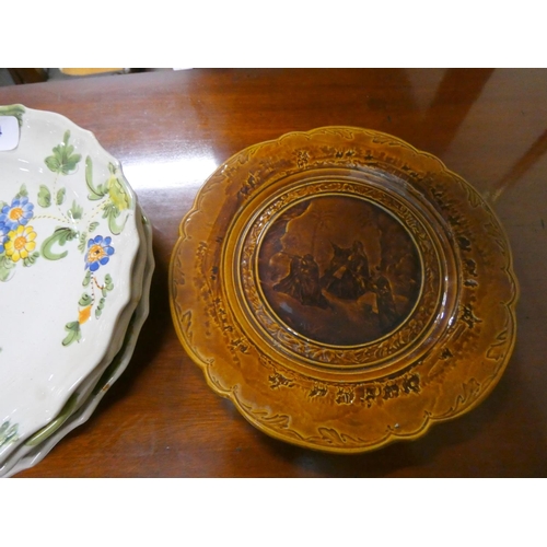 464 - Four antique floral plates and another.