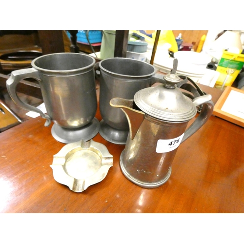 476 - Two vintage pewters tankards etc.