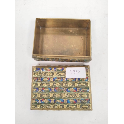 350 - Chinese brass champleve enamel trinket box 11.7cm x 8.5cm