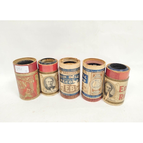 351 - Five Edison Bell blue Amberol phonograph cylinders c1910s with tubes. (5)