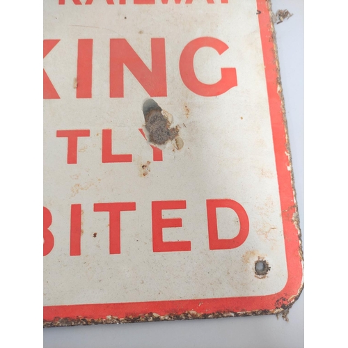 433 - Southern Railway 'Smoking Prohibited Warning Enamel Sign, red lettering on a white ground, inscribed... 