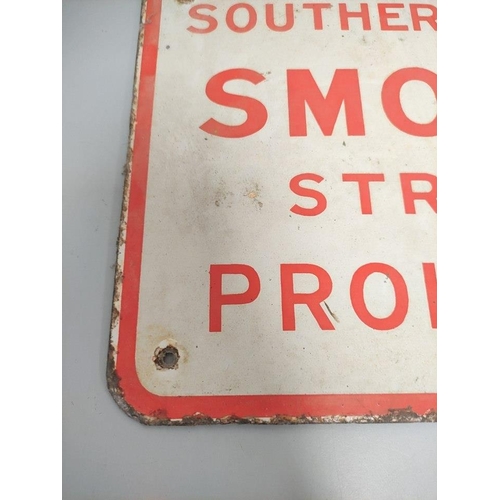 433 - Southern Railway 'Smoking Prohibited Warning Enamel Sign, red lettering on a white ground, inscribed... 