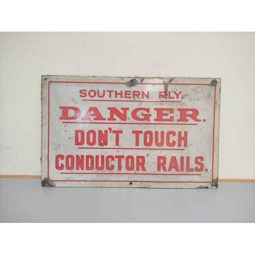 434 - Southern Railway enamel sign, red lettering on a white ground, inscribed ''Southern Railway Don't To... 