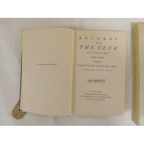 239 - MADAN FALCONER.  Records of the Club at Oxford, 1790-1917. ltd. ed. of only 75. Orig. dark... 