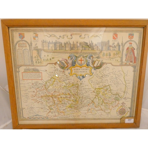 247 - SPEED JOHN.  Barkshire Described. Antique hand col. double page eng. map with vignettes &a... 