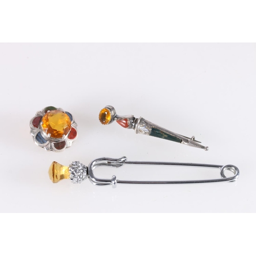 503 - Silver kilt pin in the form of a dirk set with Scottish hardstone and with citrine finial by Adie &a... 