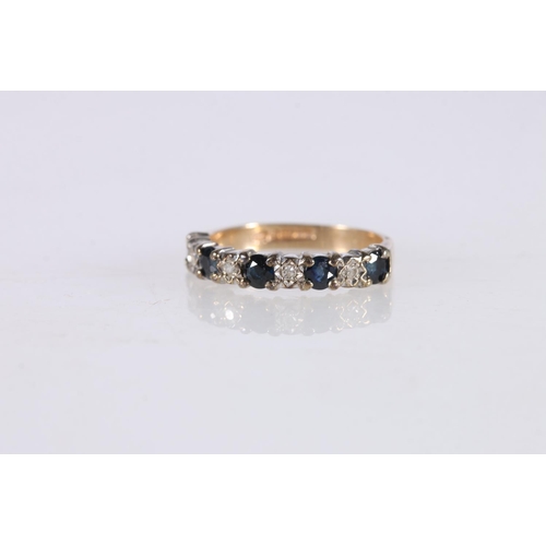 517 - 9ct gold sapphire and diamond half eternity ring, size N, 2.6g