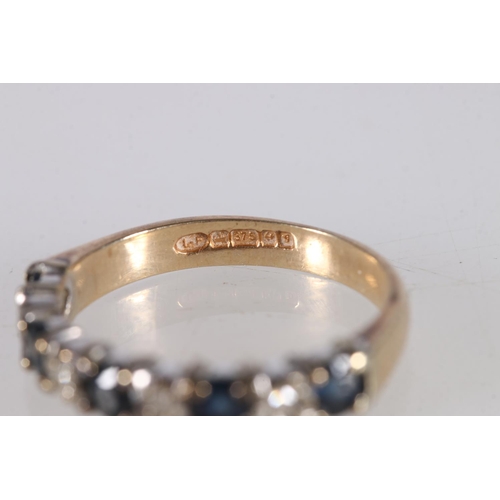 517 - 9ct gold sapphire and diamond half eternity ring, size N, 2.6g