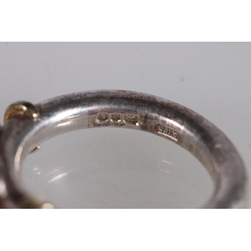 522 - Modernist hallmarked silver ring, size L,  together with a Danish 830 silver viking boat pendan... 