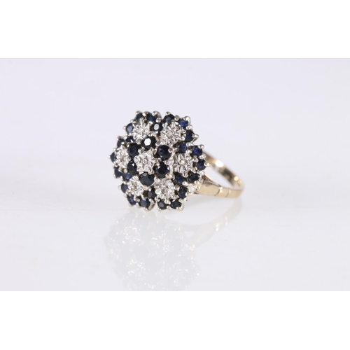 535 - Sapphire and diamond cluster ring, set on 9ct band, size O, 3.6g