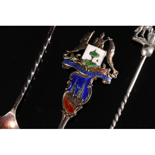 562 - Hallmarked silver and enamel souvenir spoon with Glasgow crested finial, together with two other sil... 