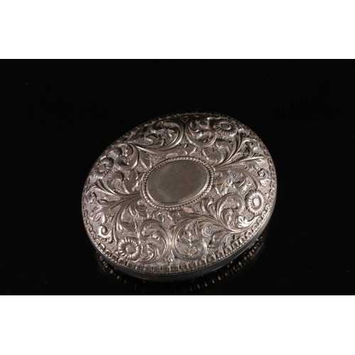 563 - Indian white metal two piece pill box embossed with flowers and scrolls, W6cm, 41g