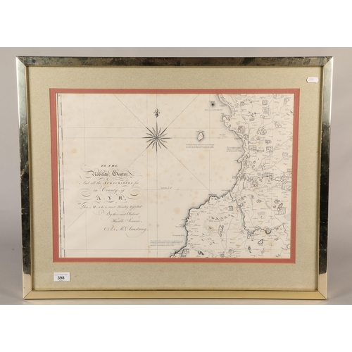 398 - Antique Map of Ayr, 73 x 58 cm including frame