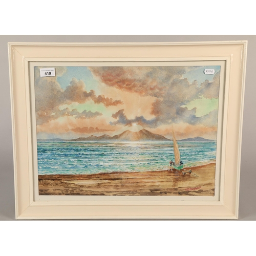 419 - A.D Hodgson ' Evening glow, Arran' 48 x 34 cm ( 60 x 47 cm including frame)