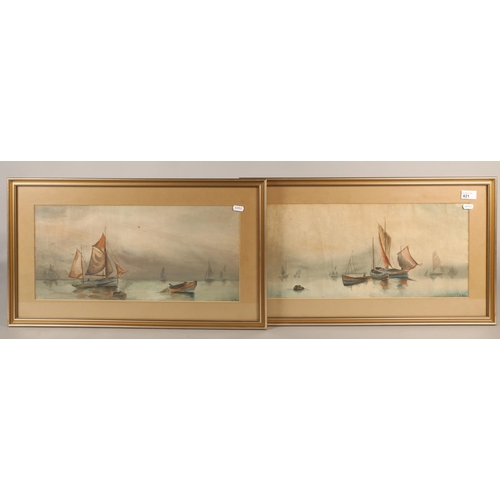 421 - A Rae, ' Fishing boats from Pirnmill in Kilbrannan sound ' two framed watercolours on paper, 51 x 24... 