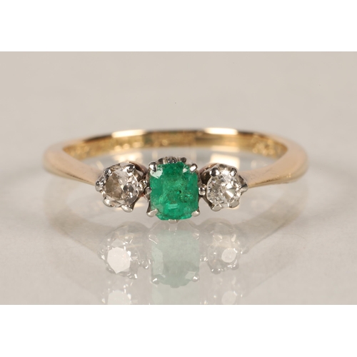 62 - 18 ct diamond and emerald ring.ring size J