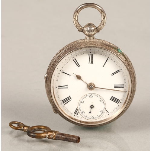 89 - Ladies silver pocket watch with subsidiary dial