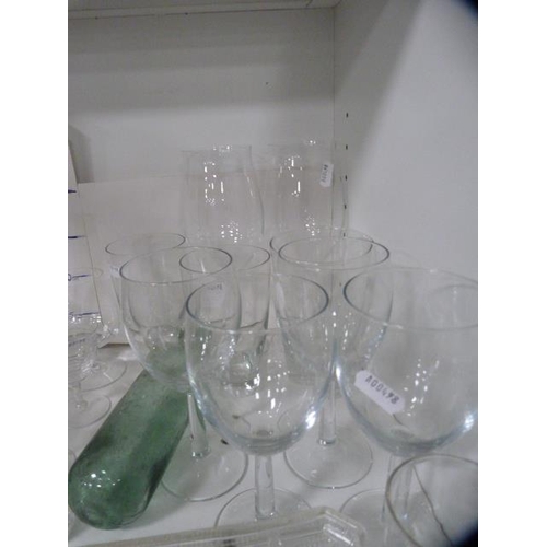 111 - Glassware to include a Georgian-style decanter, assorted crystal glasses, green glass bottle, glass ... 