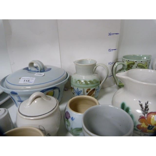 115 - Collection of Buchan stoneware to include jugs, tureens and covers, dishes etc (one shelf).