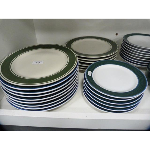 121 - Rayware part breakfast set and other dinner plates (one shelf).