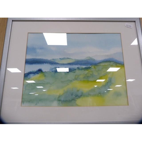 125 - Wall mirror, contemporary abstract watercolour, Stewart Orr watercolour, and another watercolour, si... 