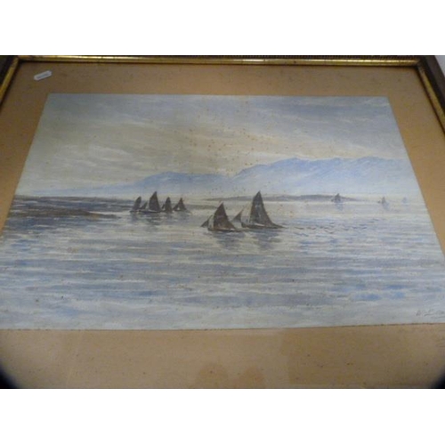 126 - Collection of assorted prints and pictures, also a watercolour of sailing boats by William Brown (on... 