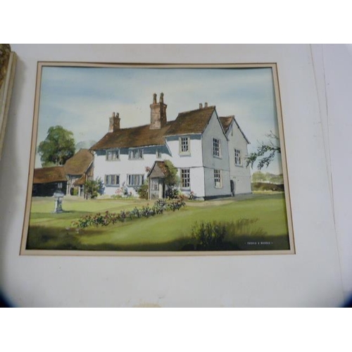 128 - George MurisContinental village sceneOil on board, and a watercolour by Ronald Maddox of a house.  (... 