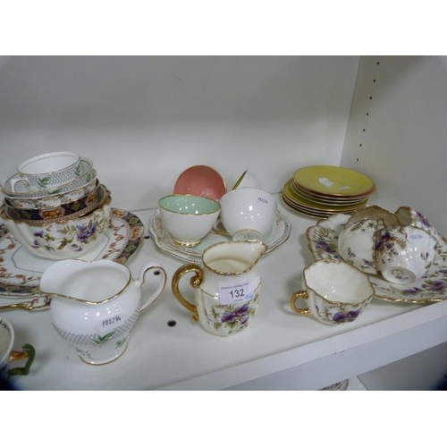 132 - Collection of assorted teawares to include Salisbury, Tuscan etc (two shelves).