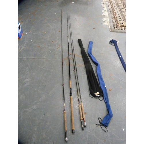 144 - Four fishing rods to include Bruce & Walker three-piece rod, Greys of Alnwick two-piece rod, Jub... 