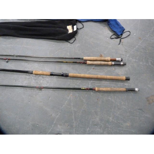 144 - Four fishing rods to include Bruce & Walker three-piece rod, Greys of Alnwick two-piece rod, Jub... 