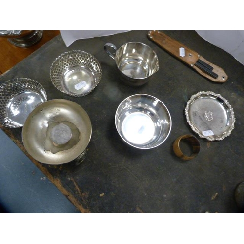 168 - Table pheasants, EP punch bowl, cream and sugar, pair of bon-bon dishes, pin dish, condiments, stain... 