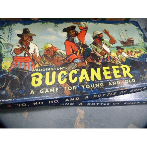 172 - Two cartons containing assorted games to include playing cards, Scrabble, Waddingtons Buccaneer, Mon... 