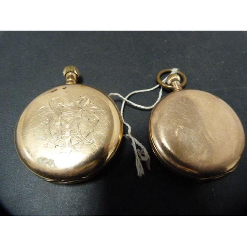 207 - Victorian rolled gold hunter pocket watch (a/f), and a Waltham rolled gold pocket watch (lacking sub... 