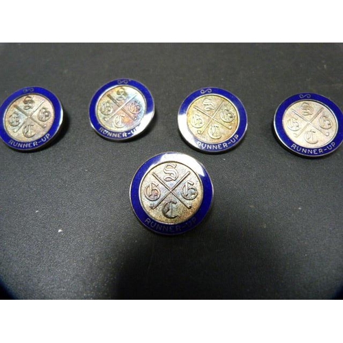 208 - Five silver and enamel golfing badges, 42g gross.