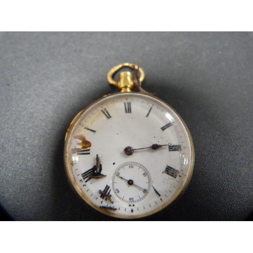 215 - Victorian 18ct gold fob watch (a/f), monogrammed to reverse, 28g gross.