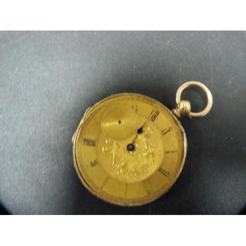 217 - Victorian 18ct gold pocket watch case and movement, 40g gross.