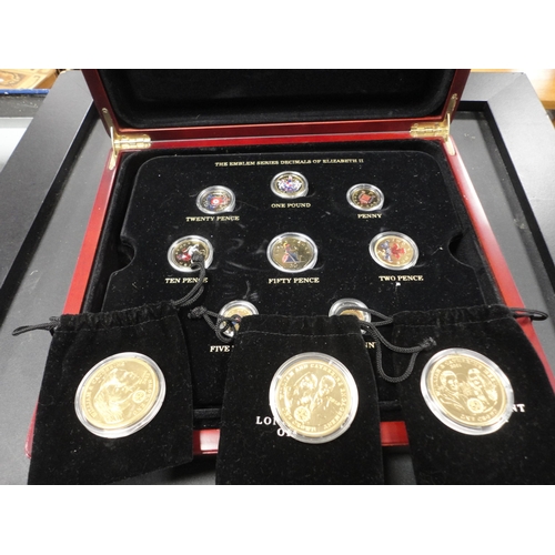 240A - Part set of gilt proof coins, 'The Emblem Series Decimals of Elizabeth II', by the London Mint Offic... 