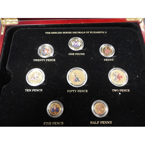 240A - Part set of gilt proof coins, 'The Emblem Series Decimals of Elizabeth II', by the London Mint Offic... 